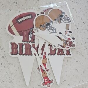 Red and Gold Football Cake Toppers Party Supplies And Banner